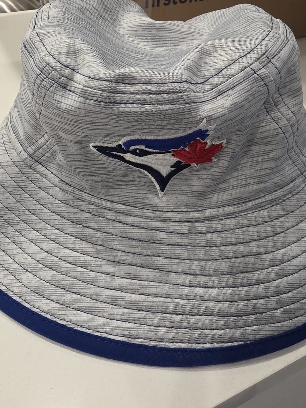 New Era Gray and Blue Striped Bucket Hat